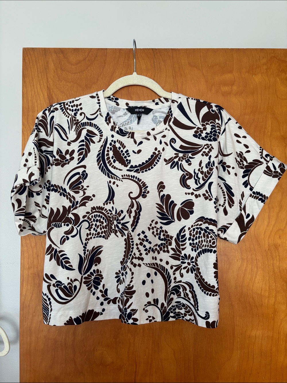 ME+EM Cream Tee with Brown Paisley Motif